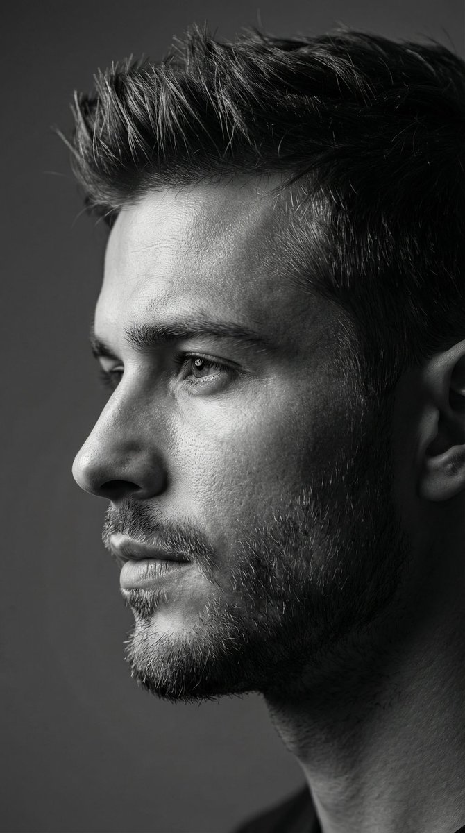 Dramatic Black and White Male Portrait AI image template preview