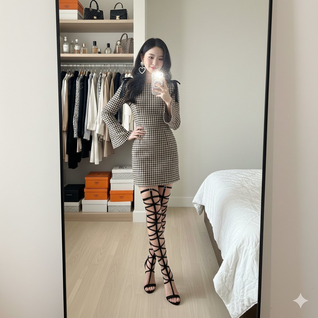 Mirror Selfie in Walk-In Closet Prompt AI image template preview