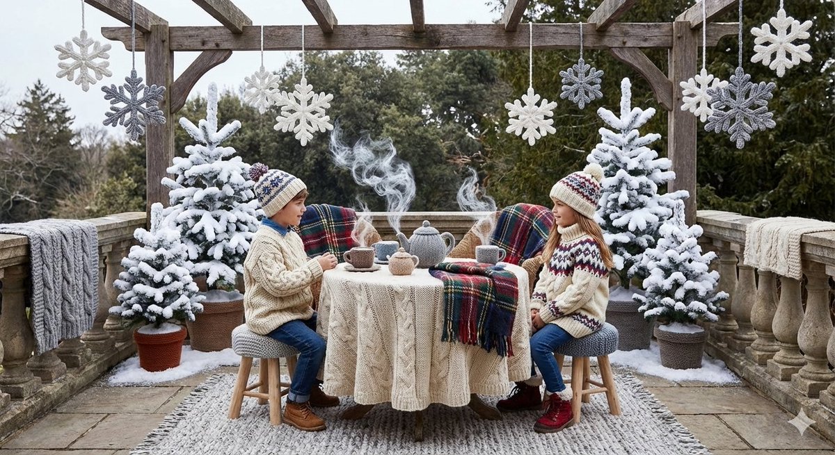 Knitted Terrace Scene with Cable-Knit Textures AI image template preview