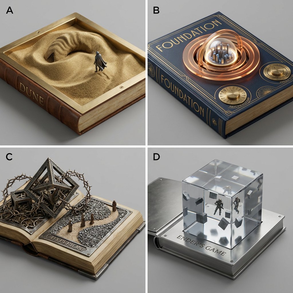 Sci-Fi Book Cover Diorama Grid Prompt AI image template preview