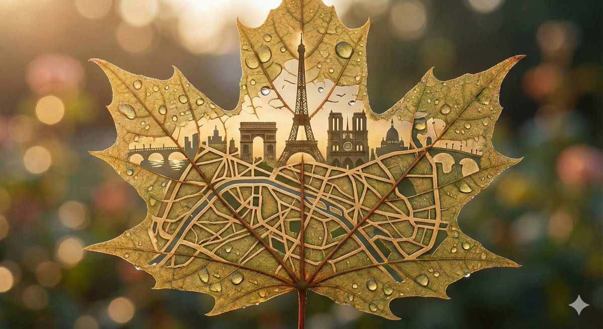 Botanical Realism: Cityscape Etched into a Single Leaf AI image template preview