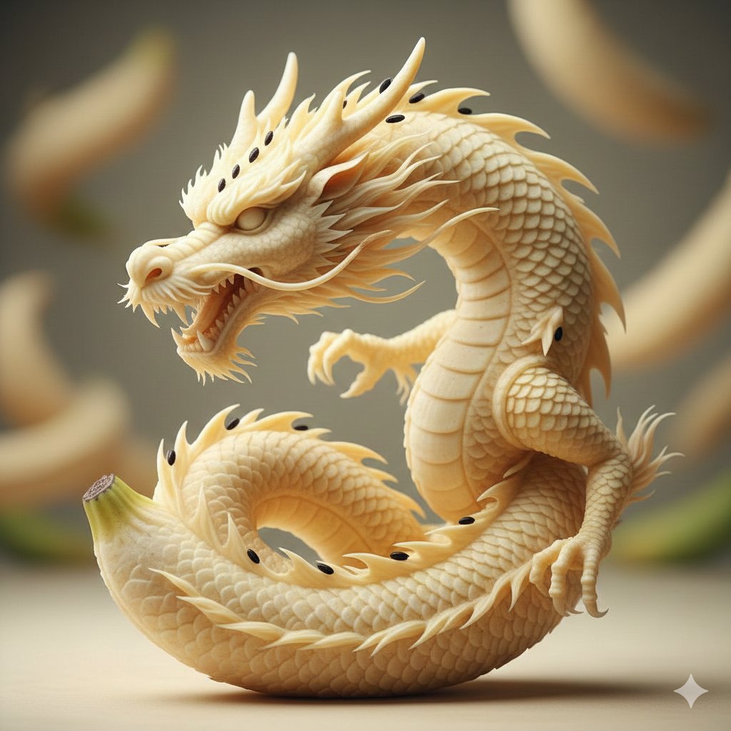 Hyper-Realistic Sculpture Carved from Banana Flesh AI image template preview