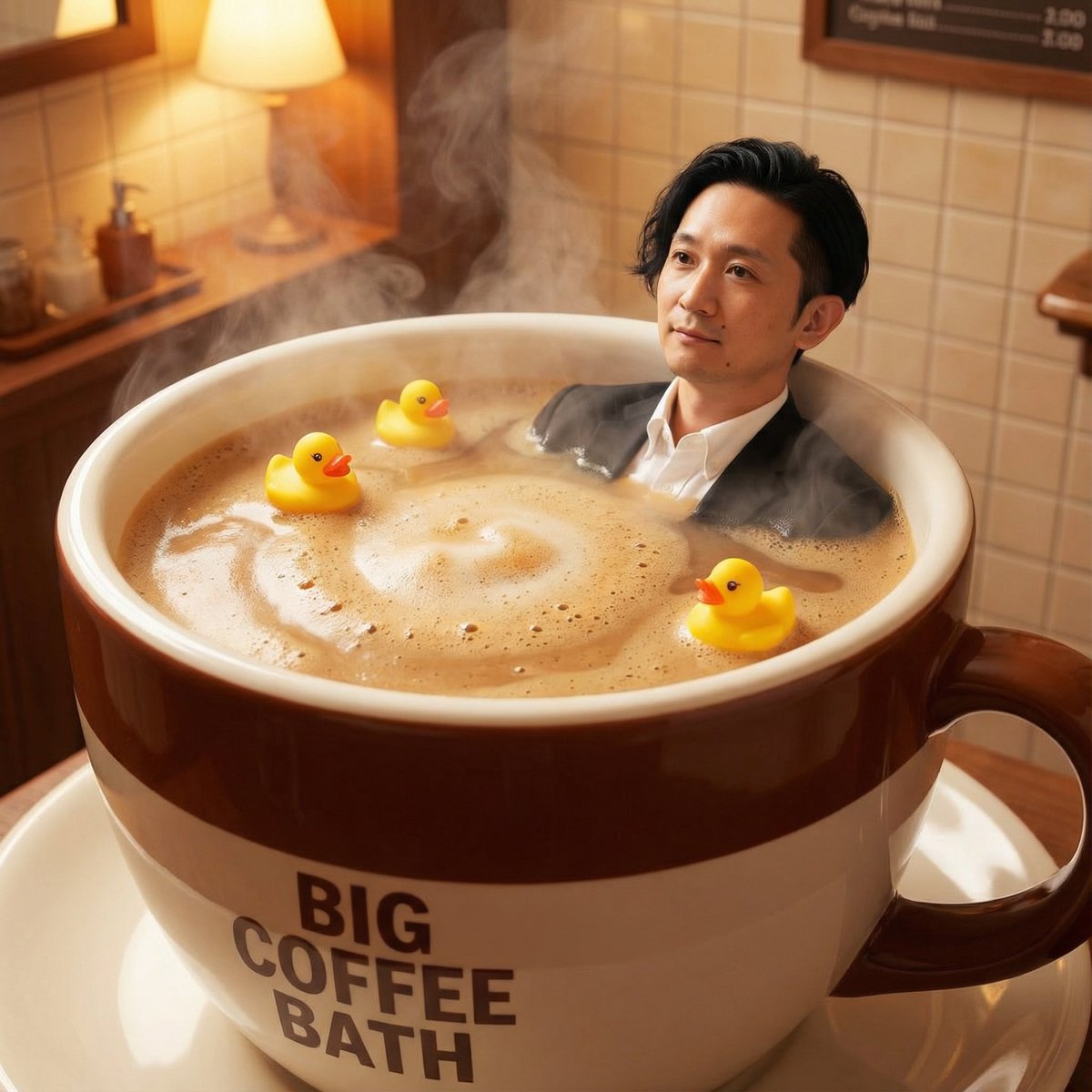 Giant Coffee Cup Bath Image Prompt AI image template preview