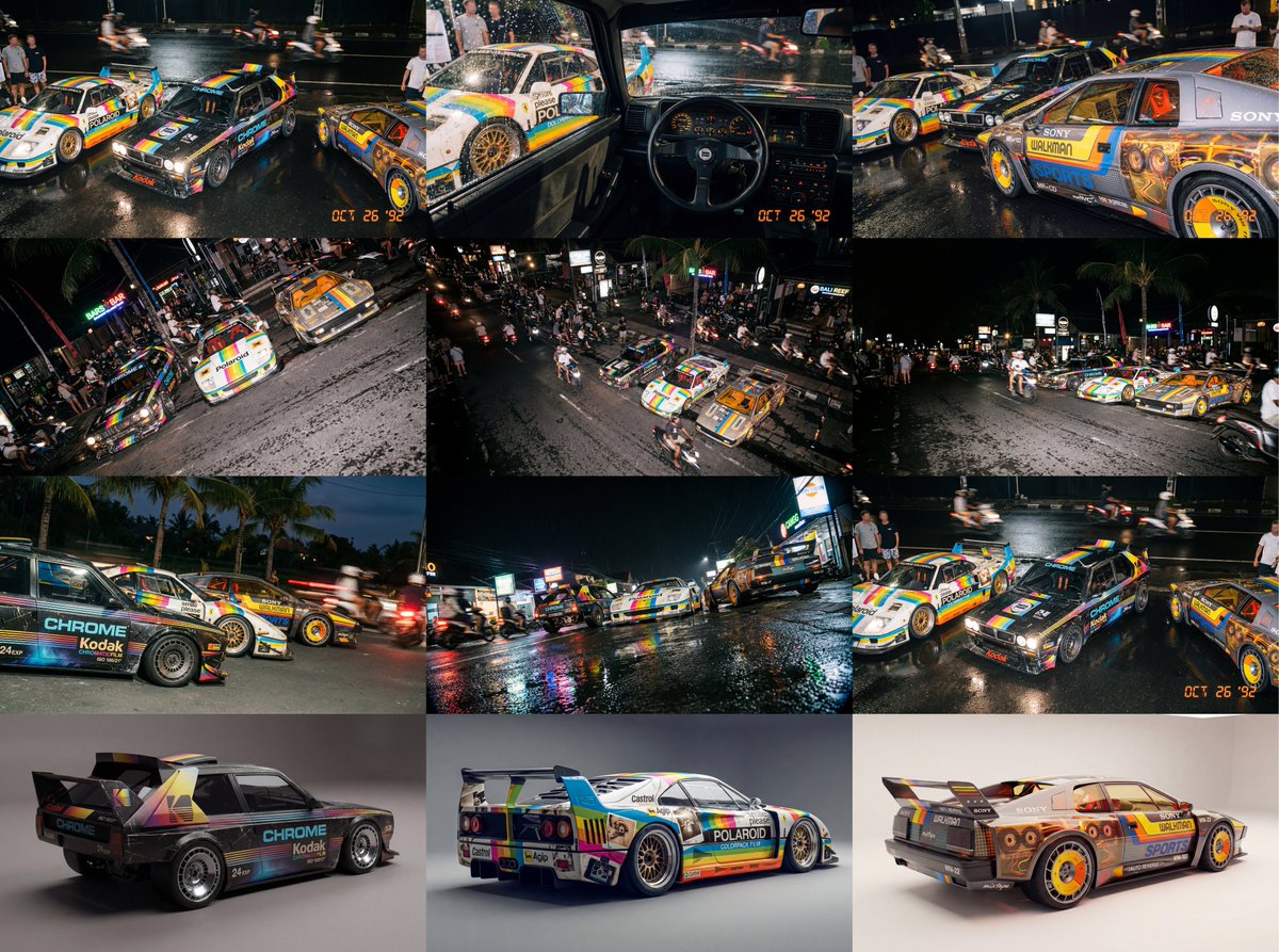 Composite Racing Car Shot with Vintage Film Branding AI image template preview