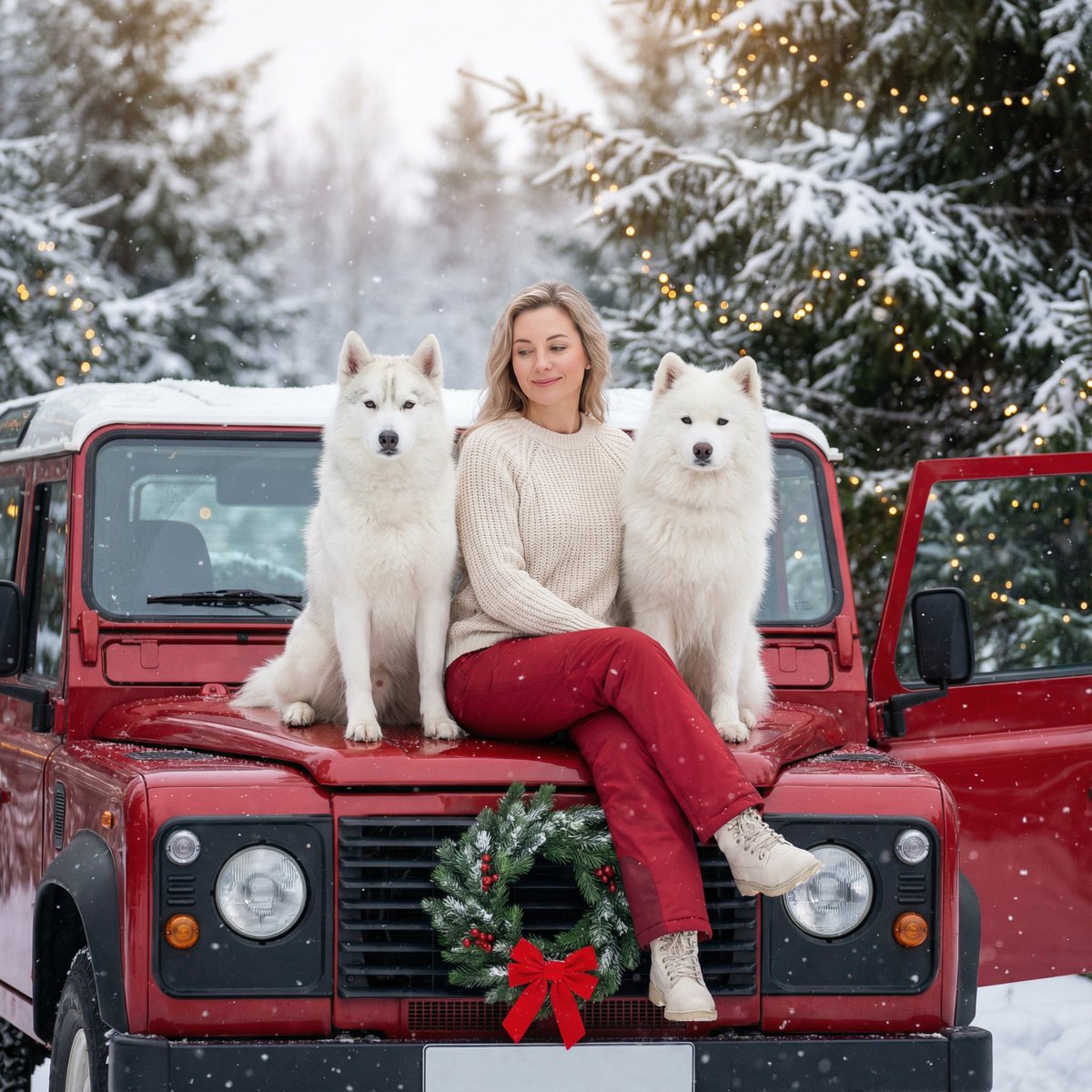 Winter Christmas Photoshoot with Huskies AI image template preview