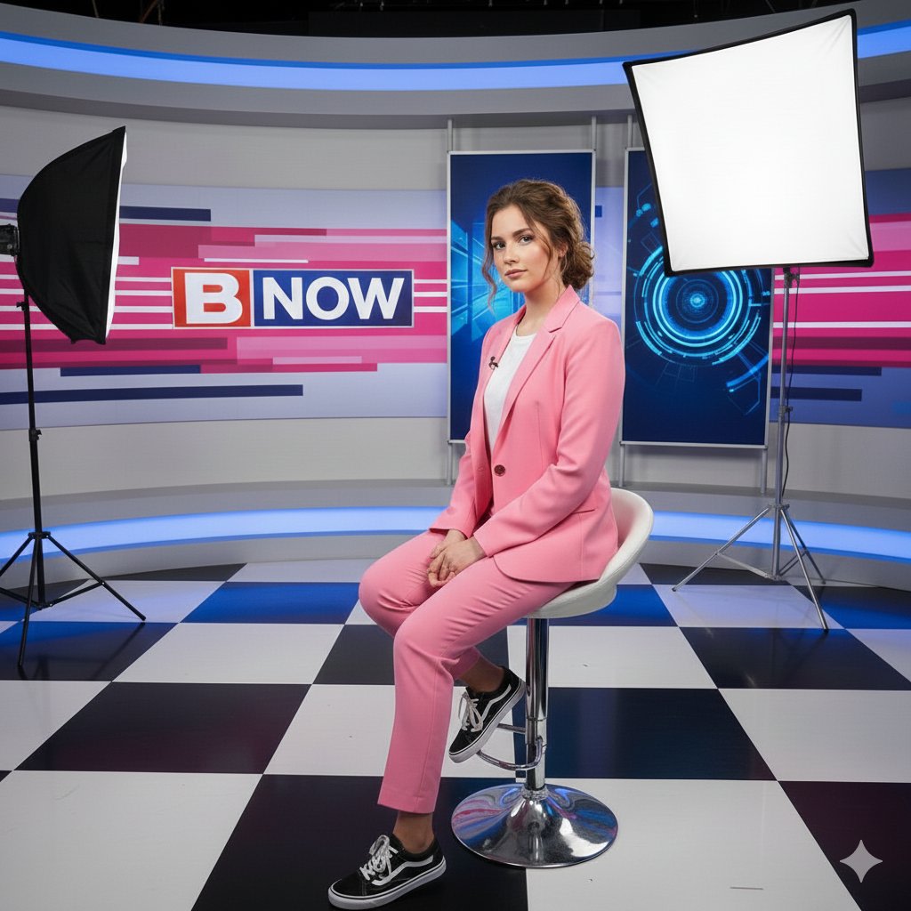 Modern Broadcast Media Aesthetic Portrait AI image template preview