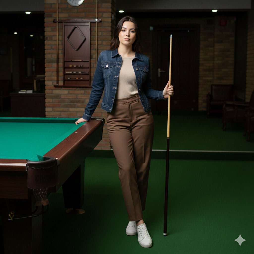 Casual Lifestyle Portrait in a Billiards Lounge (Brown Trousers) AI image template preview