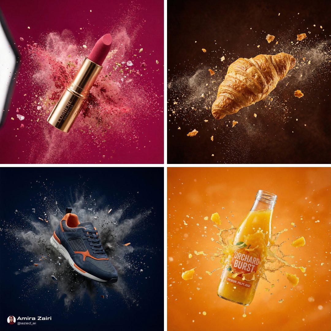 Explosive Mid-Air Product Shot AI image template preview