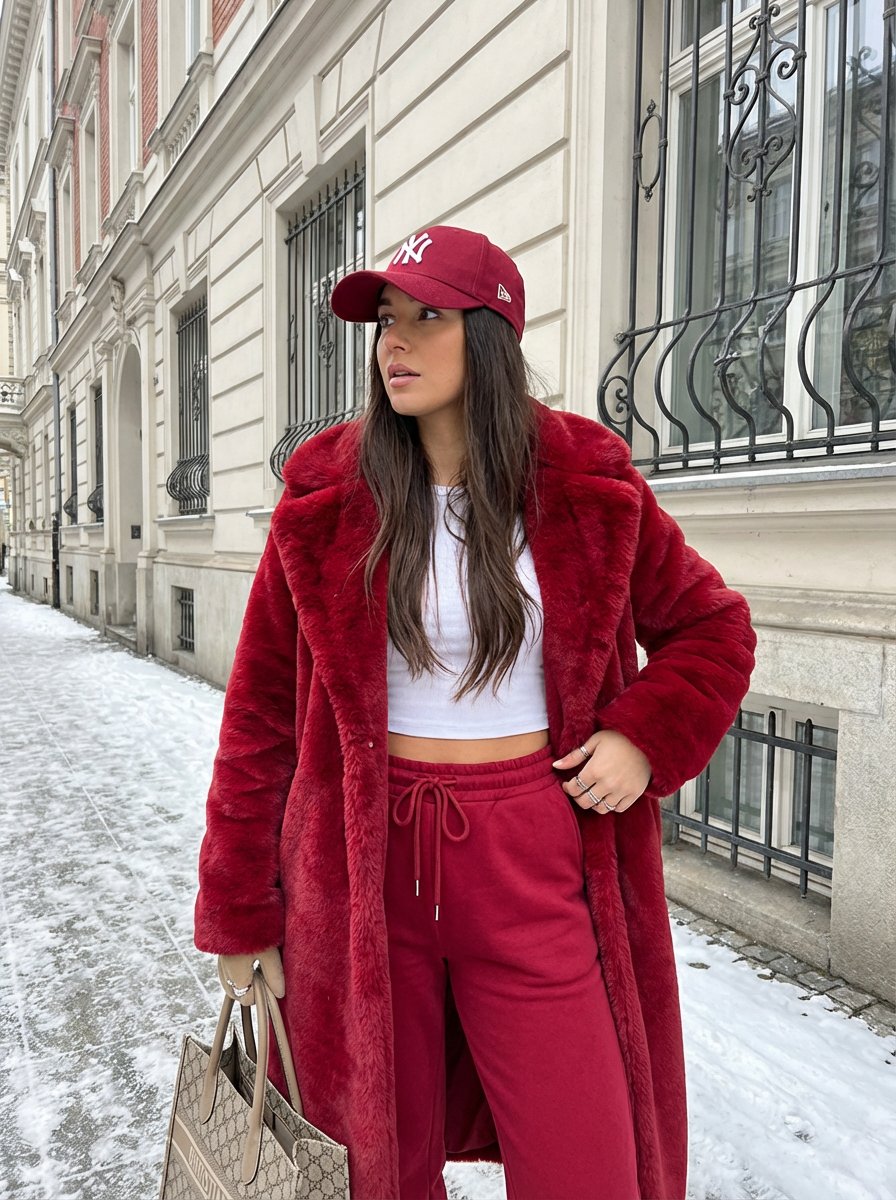 Street Style Fashion Shoot in Winter Snow AI image template preview