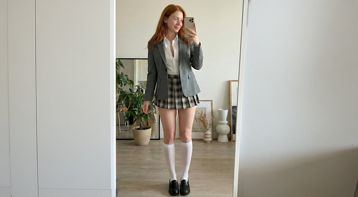 College Girl Mirror Selfie with Identity Lock AI image template preview