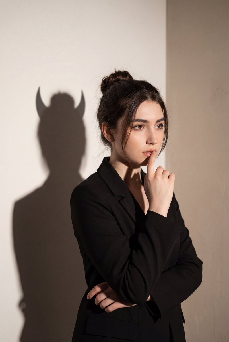 Conceptual Portrait with Symbolic Devil Horn Shadow AI image template preview