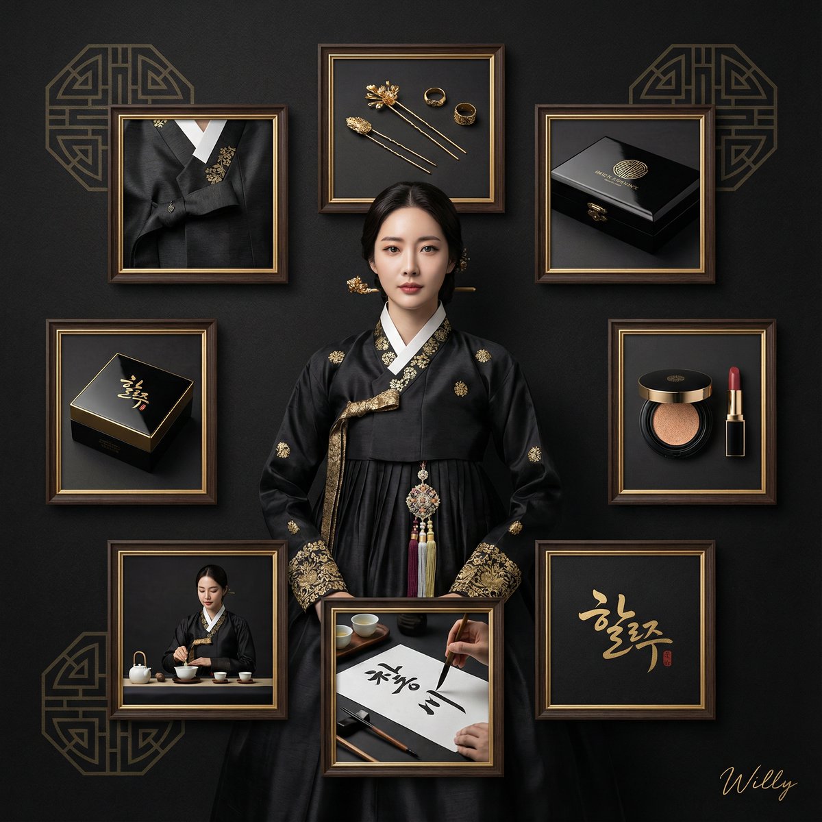 Luxury Black and Gold Korean Brand Identity Collage AI image template preview
