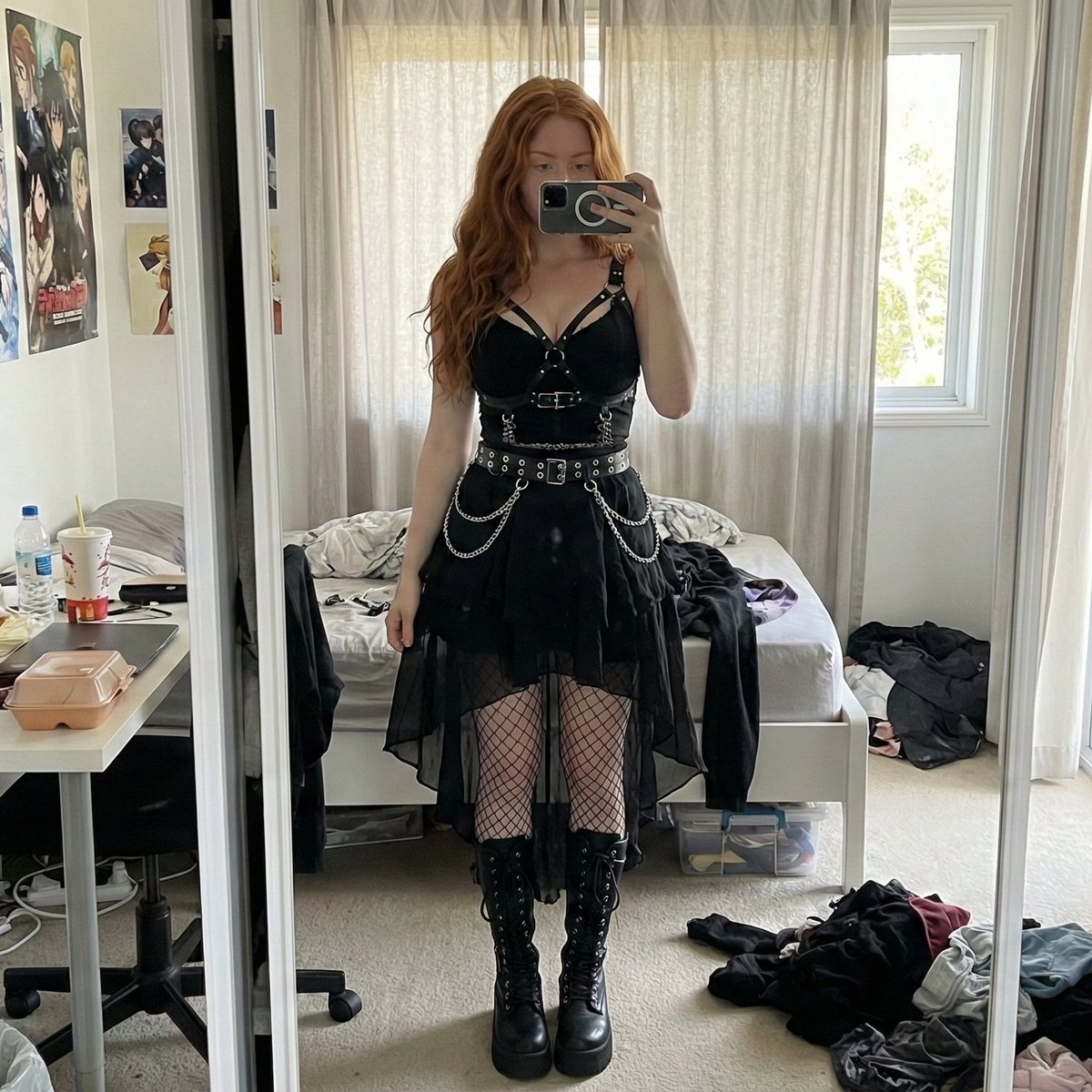 Gothic Mirror Selfie in Messy Bedroom AI image template preview