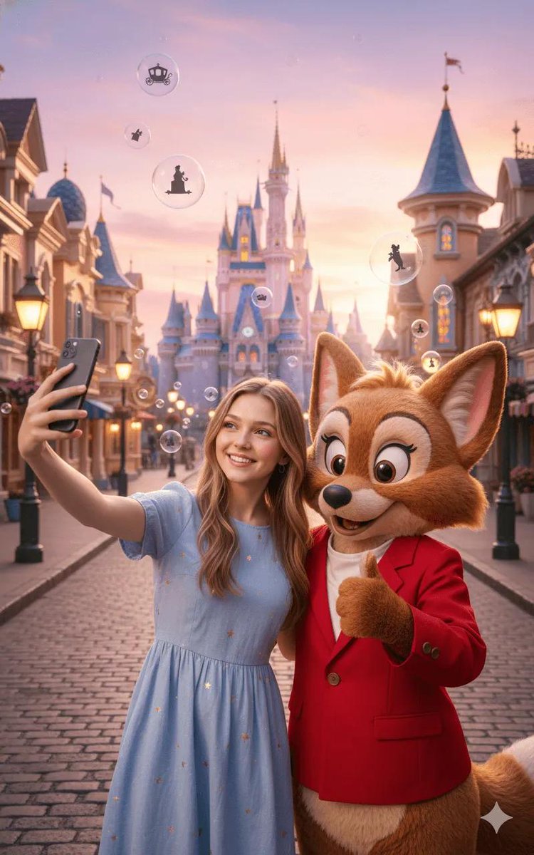 Magical Fairytale Theme Park Selfie AI image template preview
