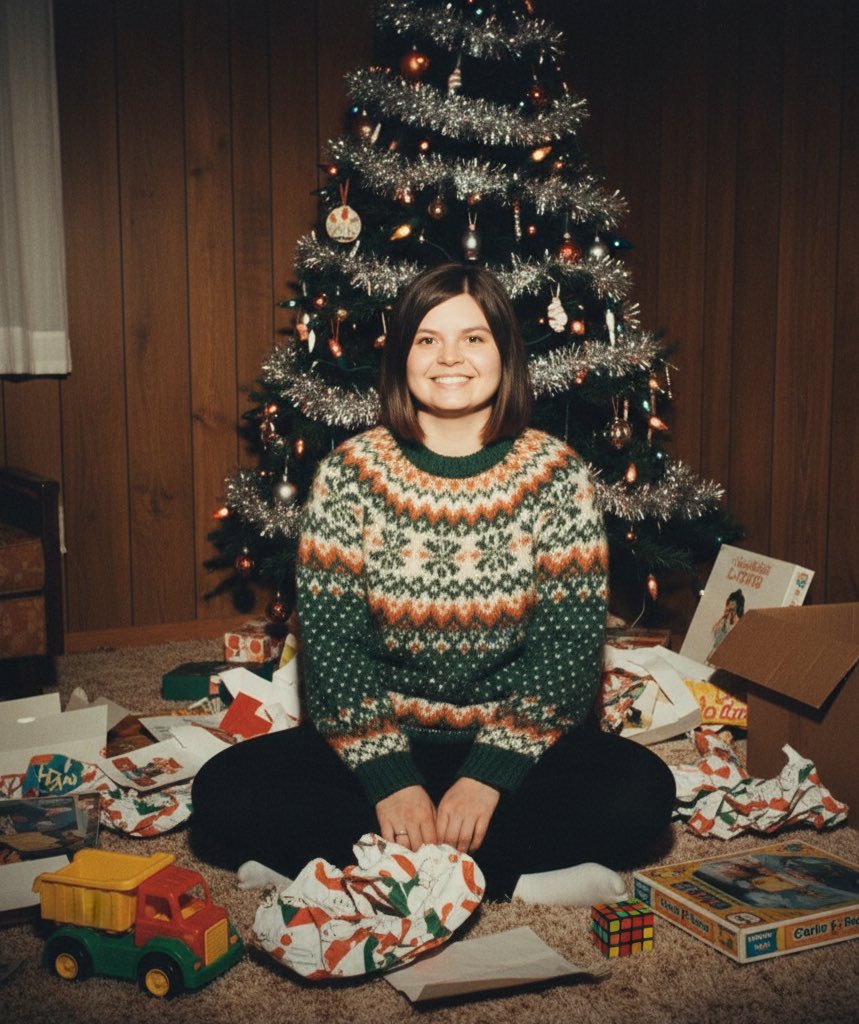 Vintage 1970s/1980s Christmas Family Photo AI image template preview