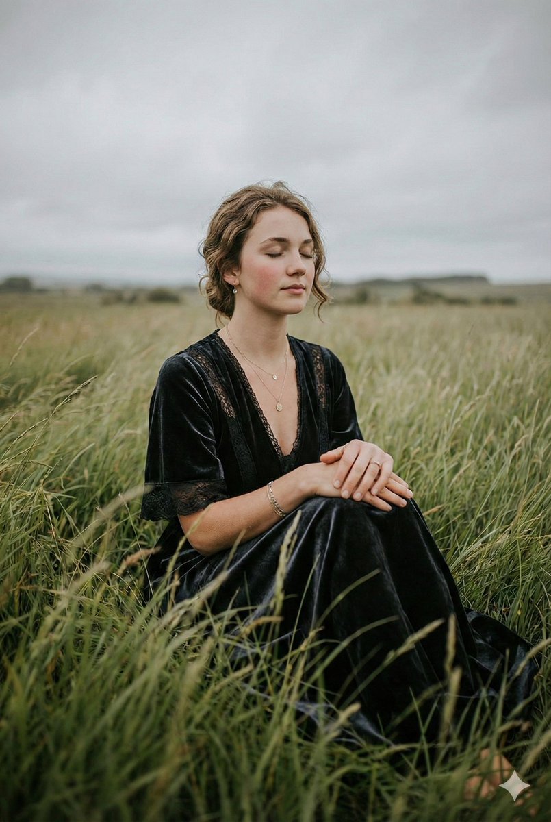 Serene Western Girl in Tall Grass Portrait AI image template preview