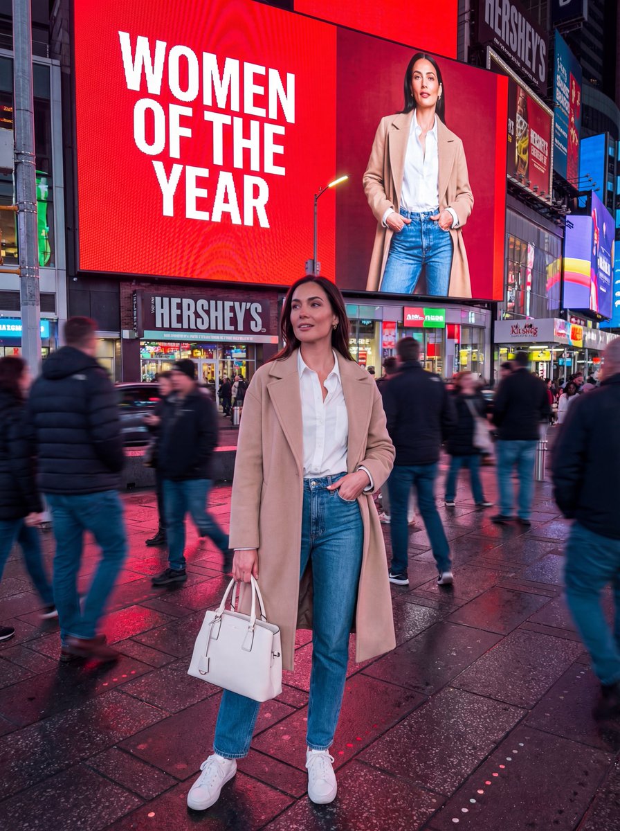 Hyper-Realistic Street Photography Portrait in Times Square AI image template preview