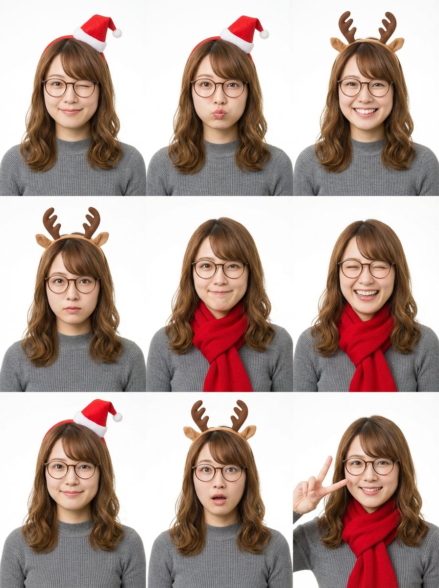 9-Grid Minimalist Christmas Portrait Prompt AI image template preview