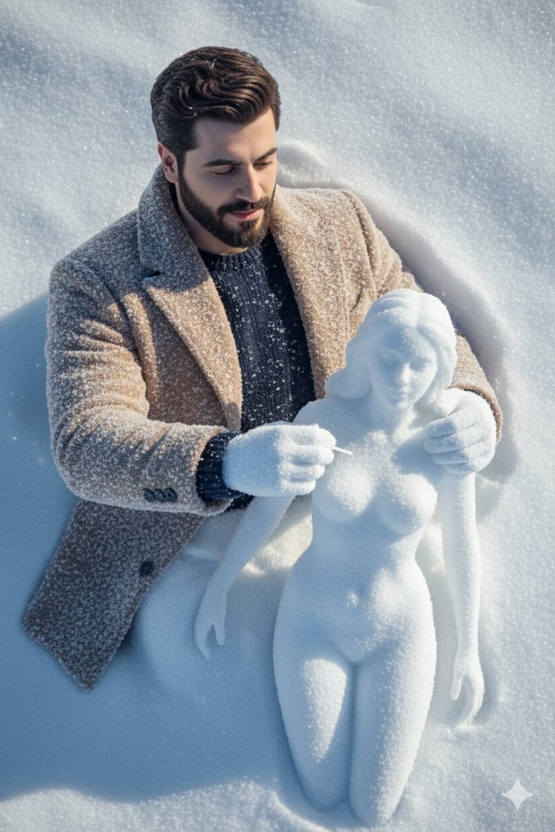 Hyper-Realistic Snow Sculpture Artist Prompt AI image template preview