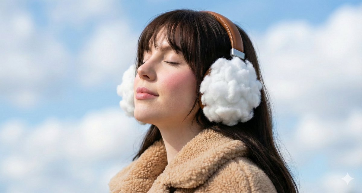 Surreal Dreamy Portrait with Cloud Headphones AI image template preview