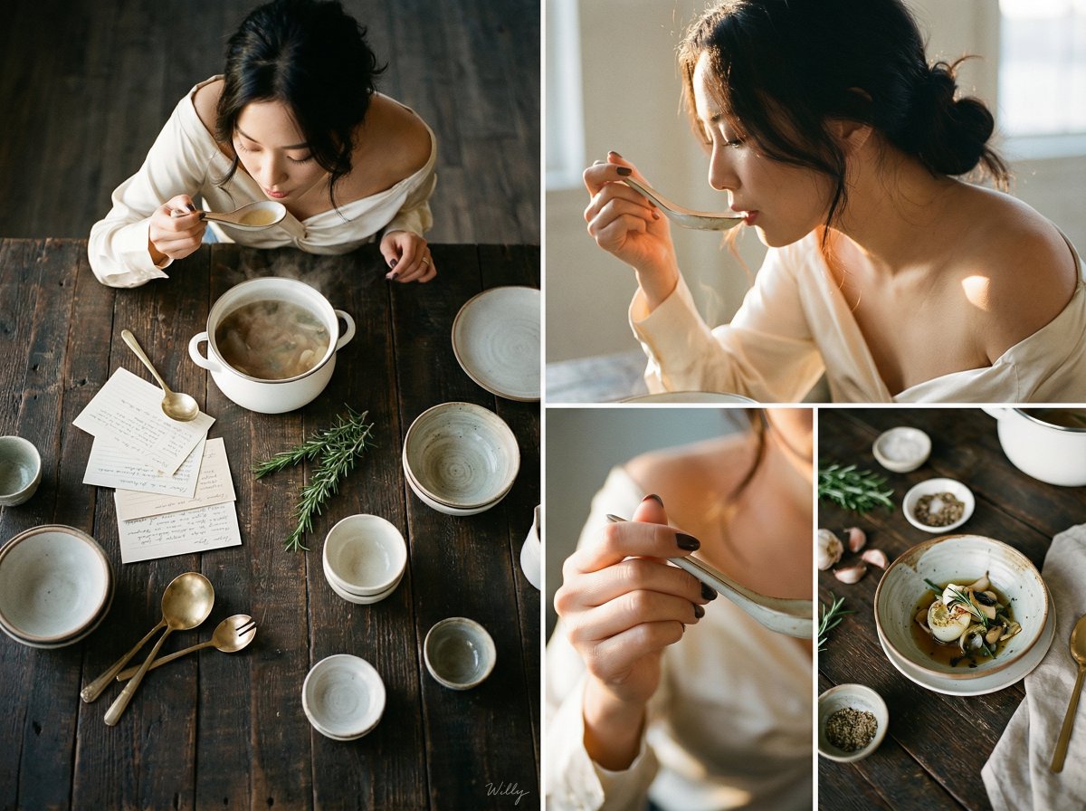 Sultry Korean Beauty Culinary Portrait Prompt AI image template preview