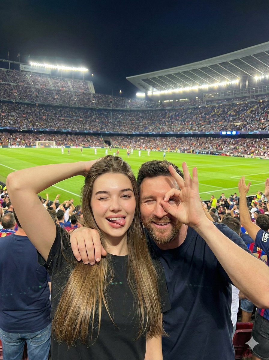 Playful Selfie with Lionel Messi in a Football Stadium AI image template preview