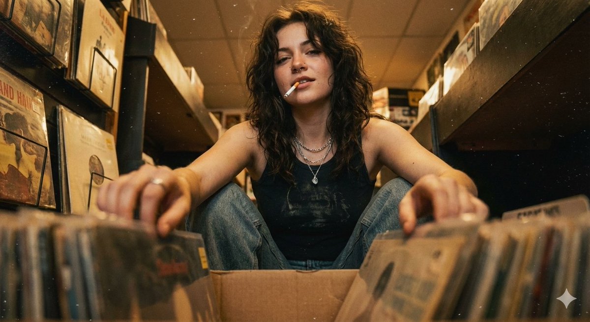 90s Grunge Record Store POV AI image template preview