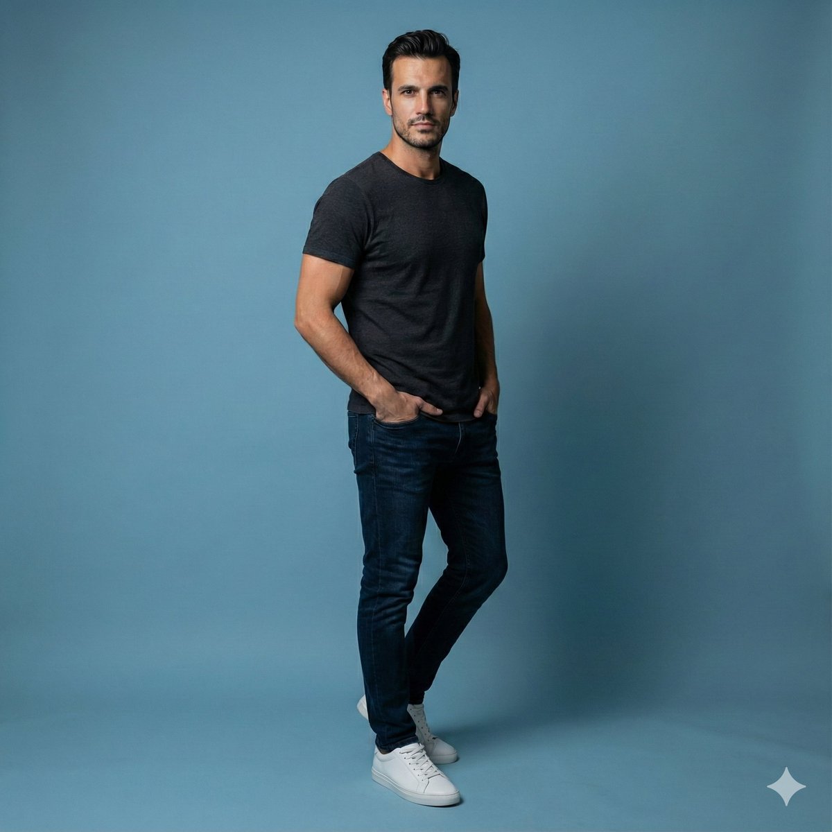 Studio Portrait of Young Man with Focused Lighting AI image template preview