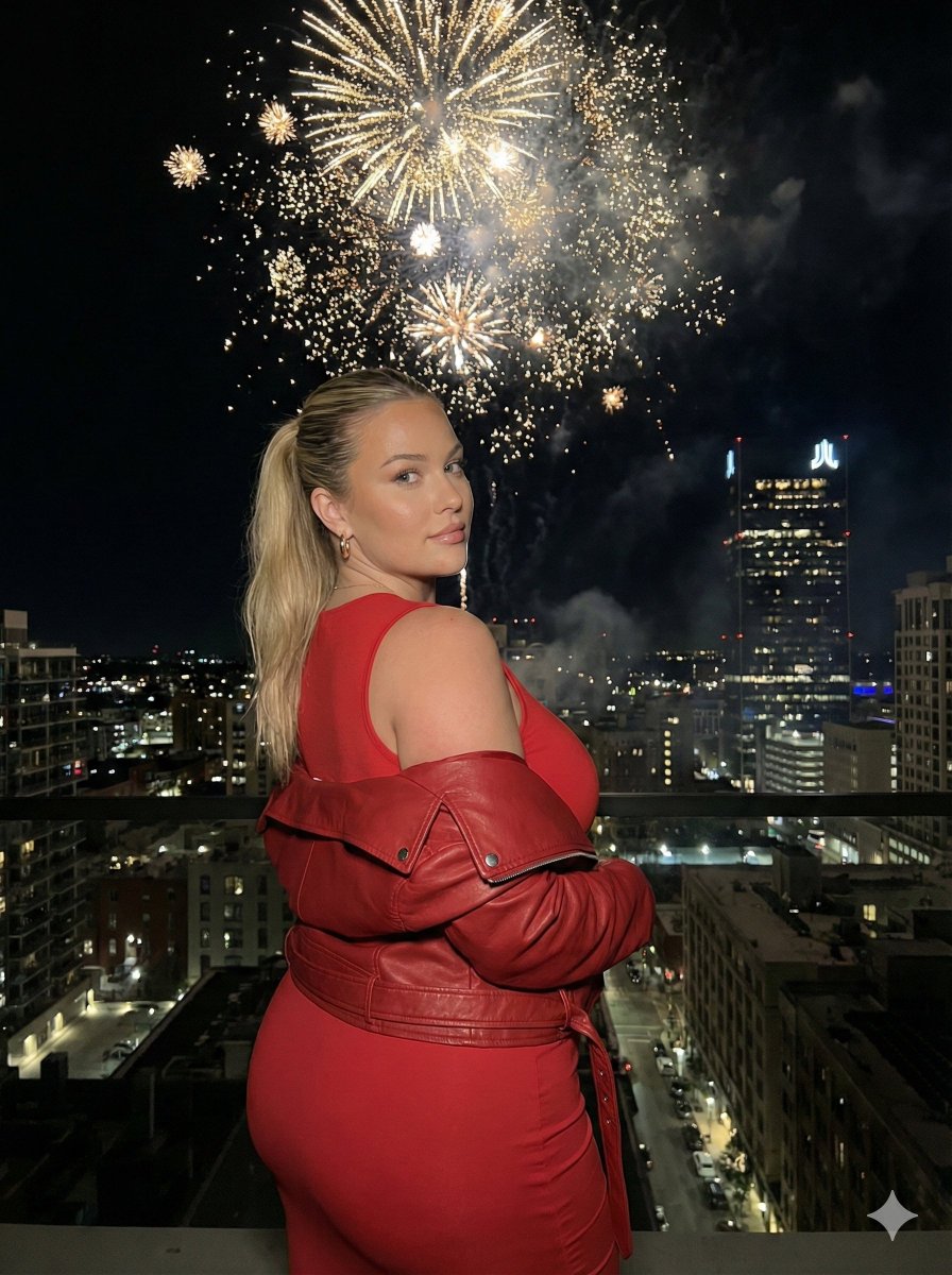 Nighttime Cityscape Portrait with Fireworks AI image template preview