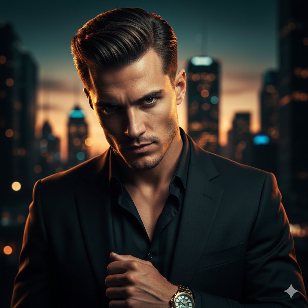 Cinematic Portrait of a Confident Young Man in an Urban Setting AI image template preview
