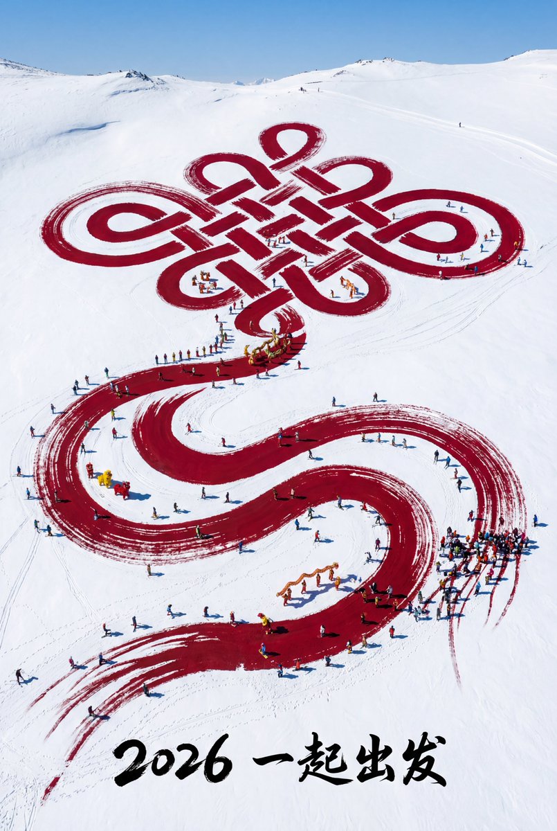 Aerial Art: Chinese Knot Landscape for 2026 Winter Games Prompt AI image template preview