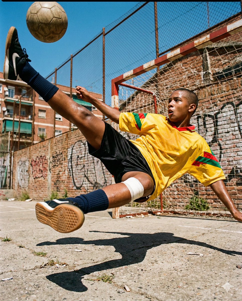 Hyper-Realistic Urban Soccer Bicycle Kick Action Shot AI image template preview