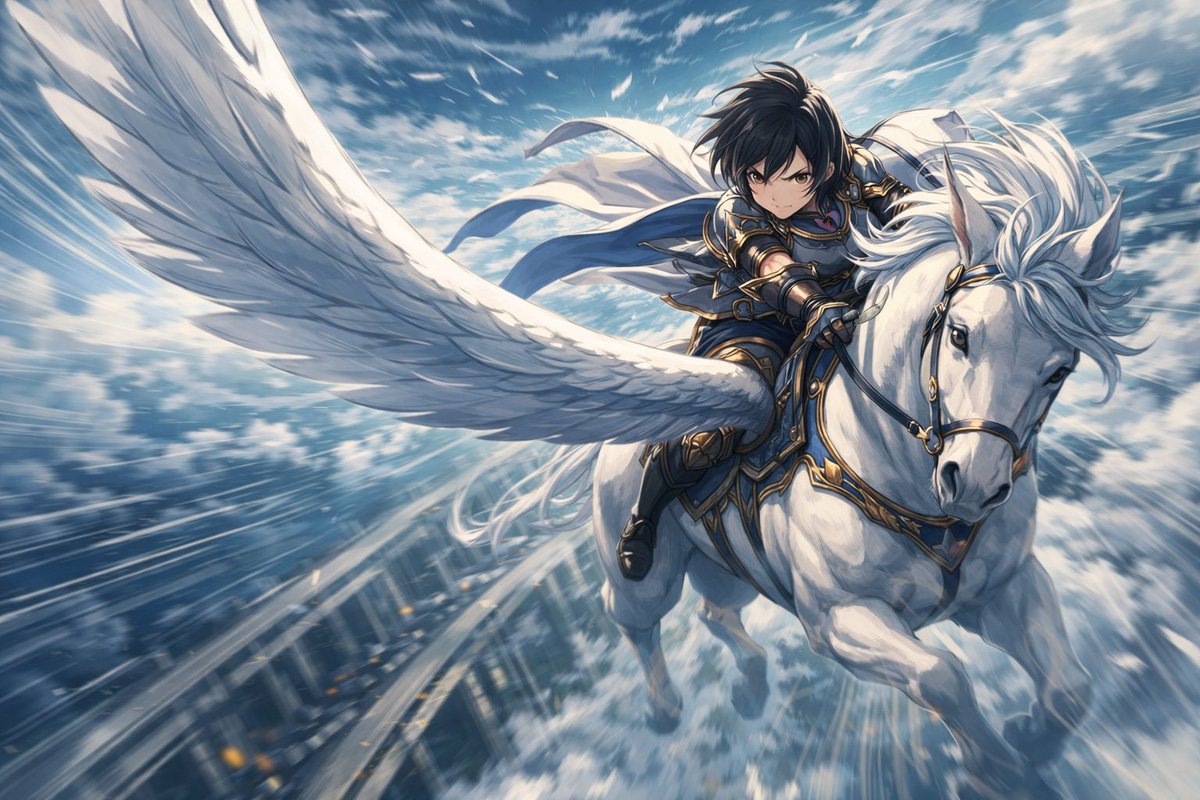 Character Riding Pegasus Fantasy Illustration Prompt AI image template preview