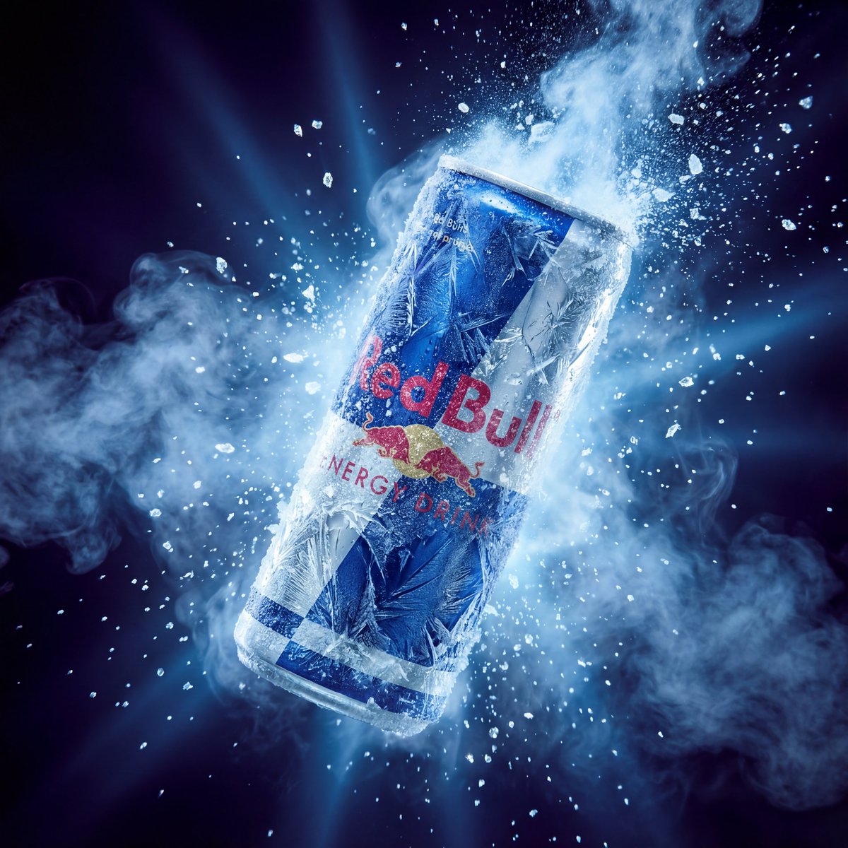 Hyper-Realistic Red Bull Can Ice Explosion Commercial AI image template preview