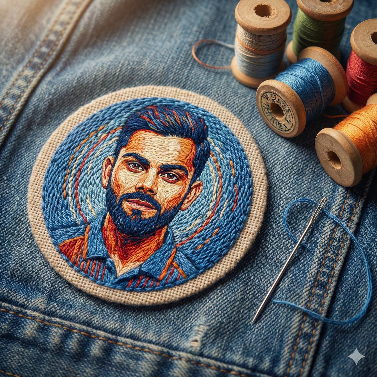 Embroidered Portrait Patch Macro Photography Prompt AI image template preview