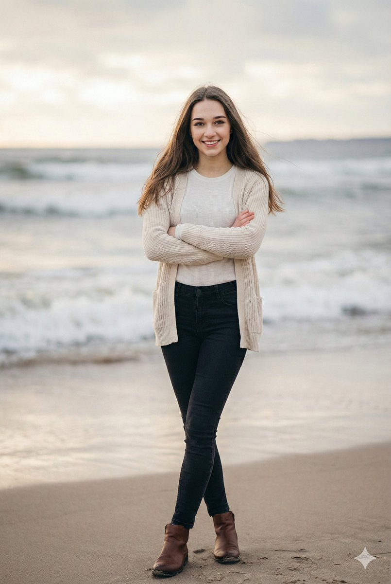 Cinematic Winter Beach Photoshoot AI image template preview