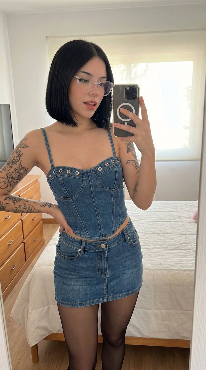 Denim Mirror Selfie Portrait AI image template preview