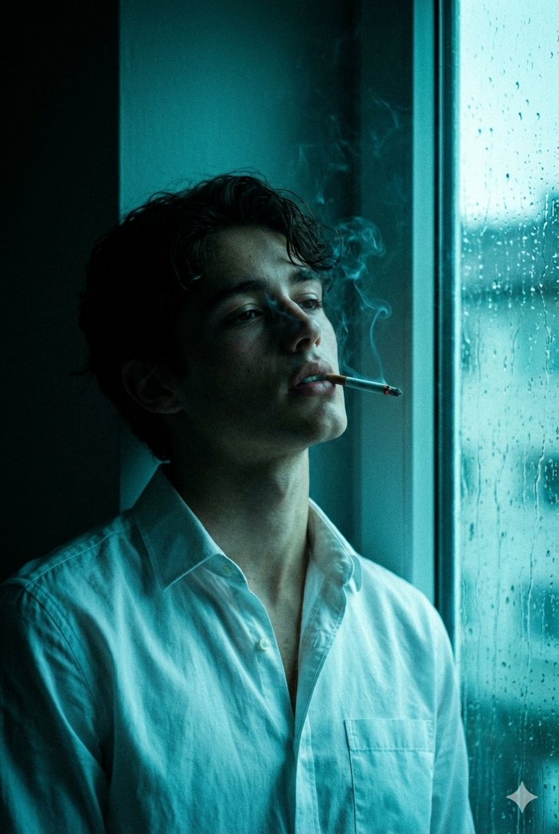 Cinematic Melancholy Portrait in Turquoise AI image template preview