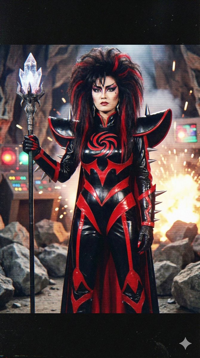Prompt for 80s TV Style Villainess Character Design AI image template preview