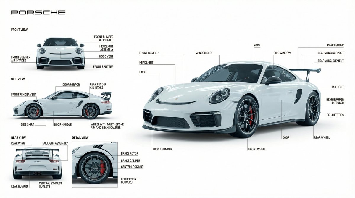 Technical Product Documentation Prompt (Porsche) AI image template preview