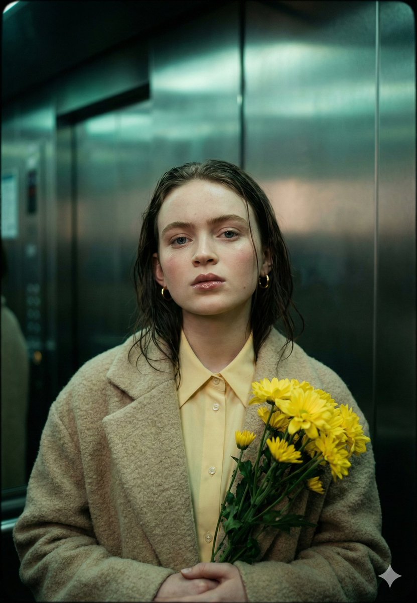 Sadie Sink Introspective Elevator Portrait Prompt AI image template preview