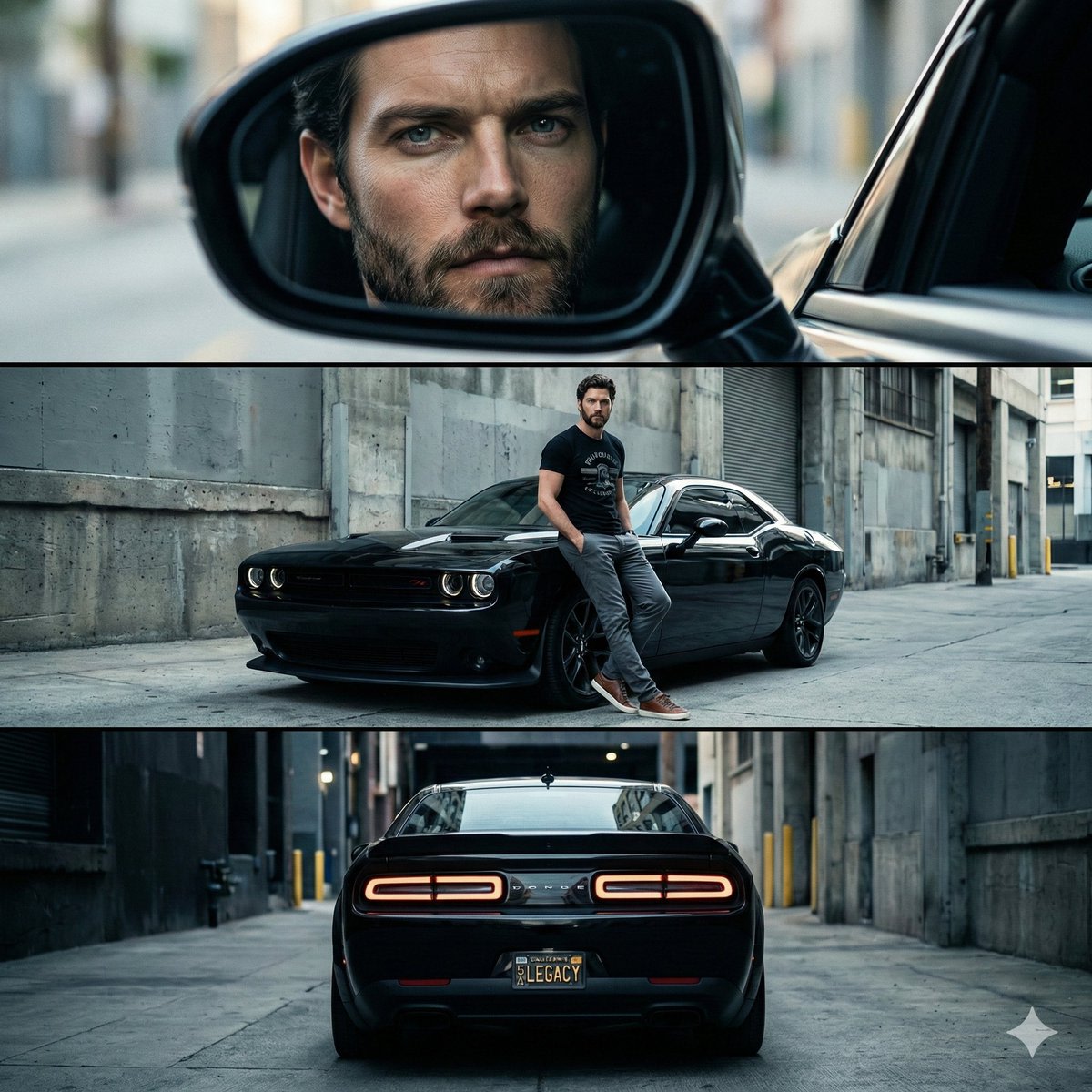 Cinematic Automotive Triptych Portrait Prompt AI image template preview