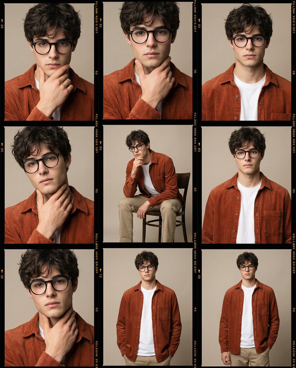 High-Fidelity Editorial Contact Sheet Portrait Session AI image template preview