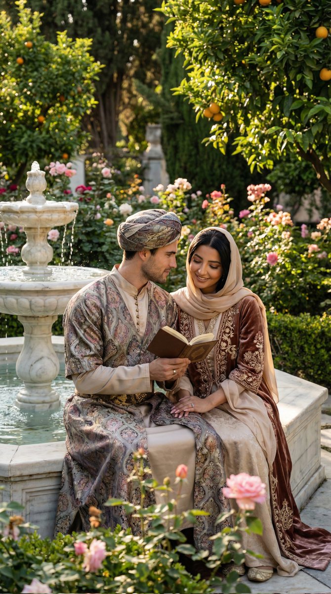 Historical Romantic Editorial Scene in an Ottoman Garden AI image template preview