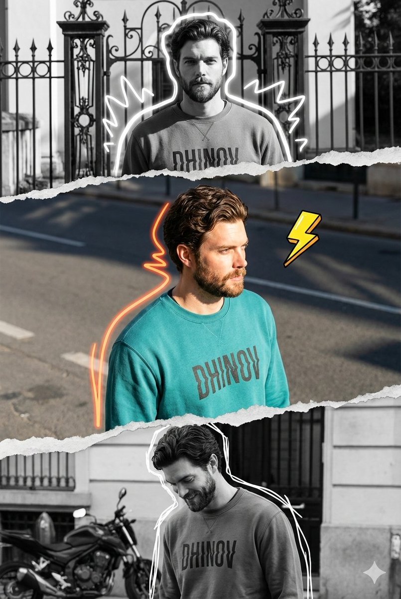Mixed-Media Digital Collage (Monochrome and Neon) AI image template preview