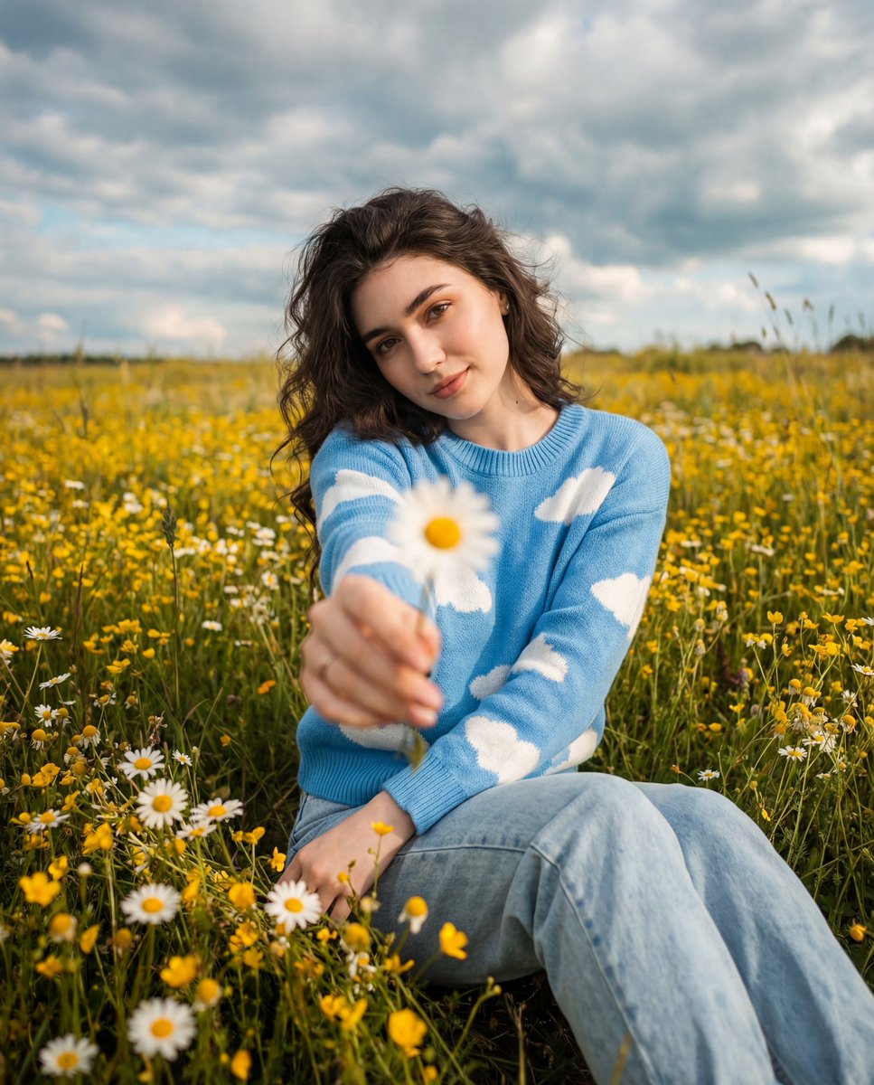 Cinematic Portrait in a Wildflower Field AI image template preview
