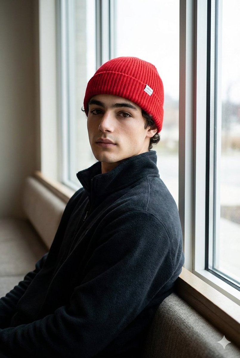 Portrait with Red Knit Cap Prompt AI image template preview