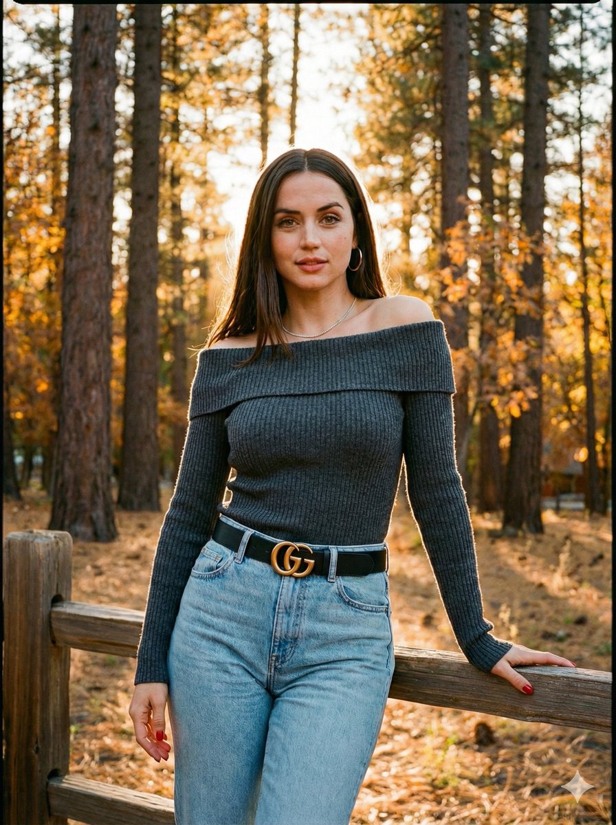 Celebrity Comparison Photoshoot in Autumnal Forest (Urdu/English Hybrid) AI image template preview