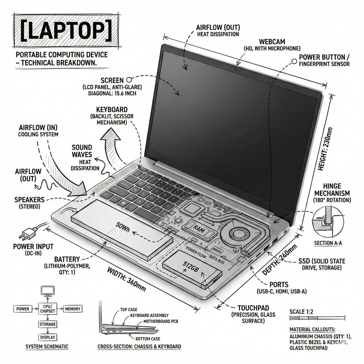 Technical Infographic Overlay on a Laptop Image AI image template preview