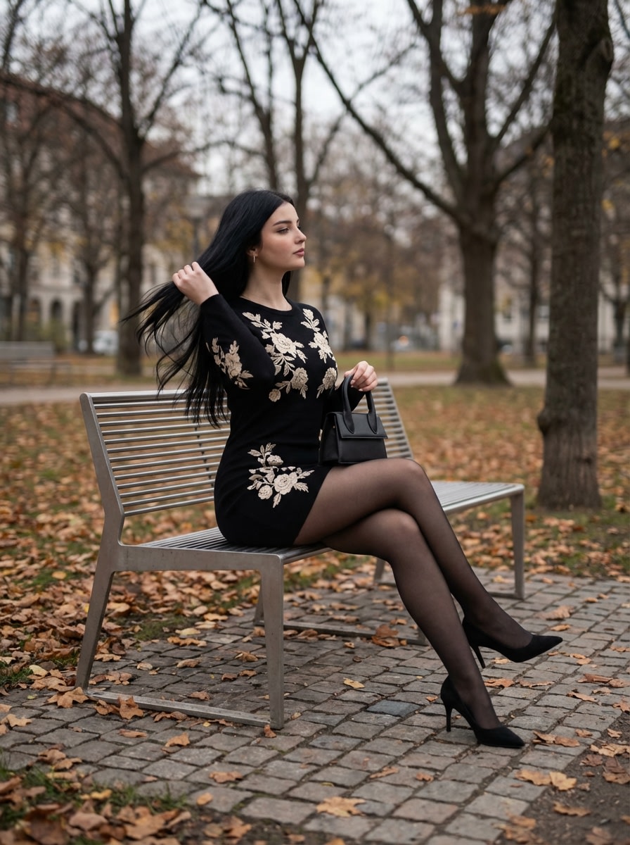 Elegant Autumn City Park Editorial Scene AI image template preview